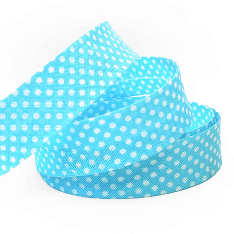 20mm Cotton Bias Binding - Polka Dot - Turquoise - Single Fold