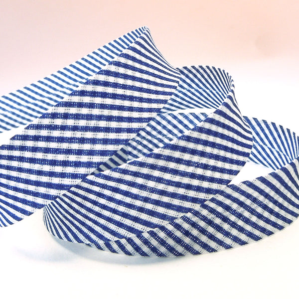 20mm Cotton Bias Binding - Striped - Navy Blue - Single Fold