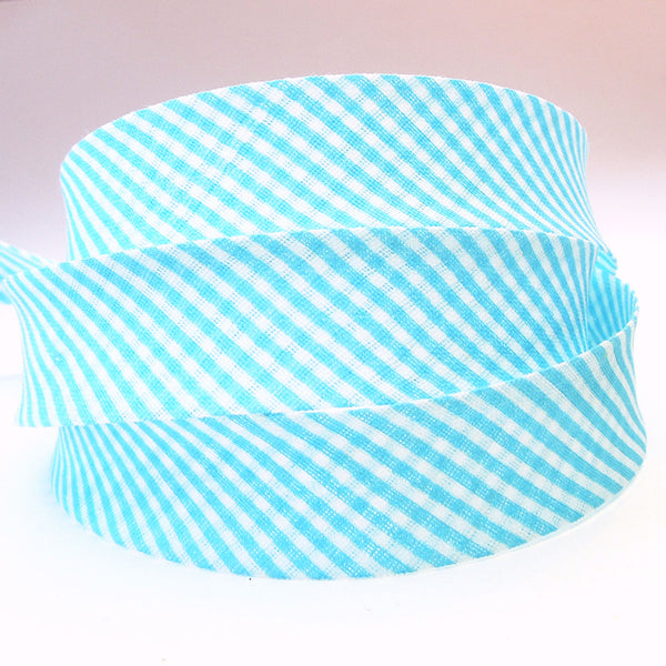 20mm Cotton Bias Binding - Striped - Turquoise - Single Fold