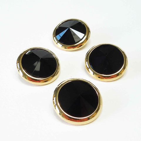 23mm Round Pointed Nylon Buttons - Black and Gold - Pack of 4 Buttons