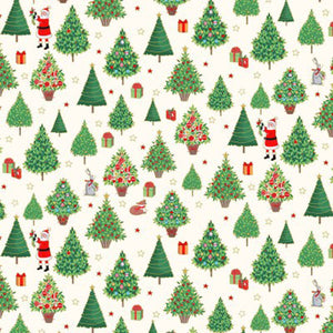 Christmas Trees Cotton Fabric - Cream - Gold Metallic - Makower 2481/Q - Merry Christmas
