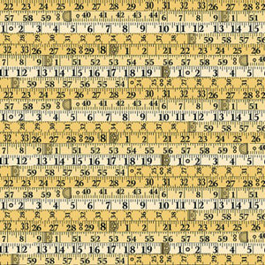 Tape Measures Cotton Fabric - Yellow - Makower 2507/Y - Sewing Room Collection