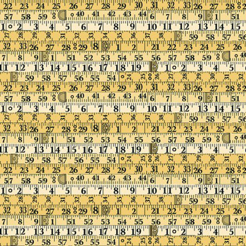 Tape Measures Cotton Fabric - Yellow - Makower 2507/Y - Sewing Room Collection