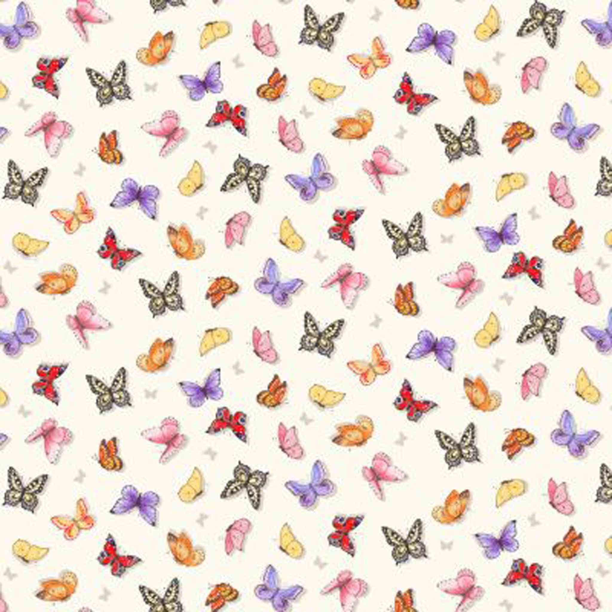Butterflies Cotton Fabric - Cream - Makower 2549/Q - Summer Days