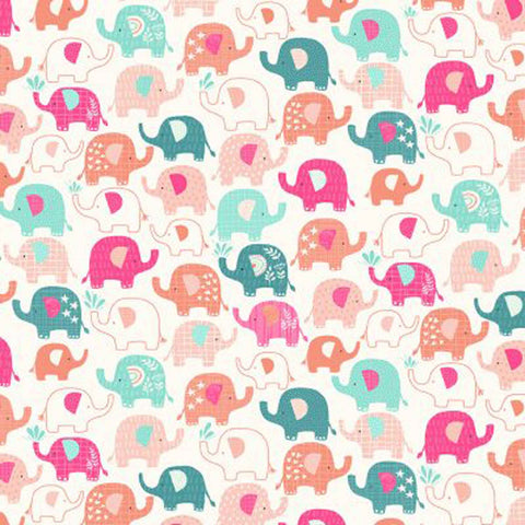 Jungle Elephants Cotton Fabric - Pink - Makower 2602/P - In The Jungle