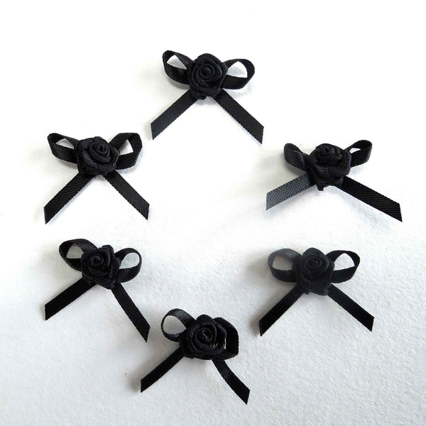 Ribbon Bow with Rose - Black - Berisfords - per pack of 6
