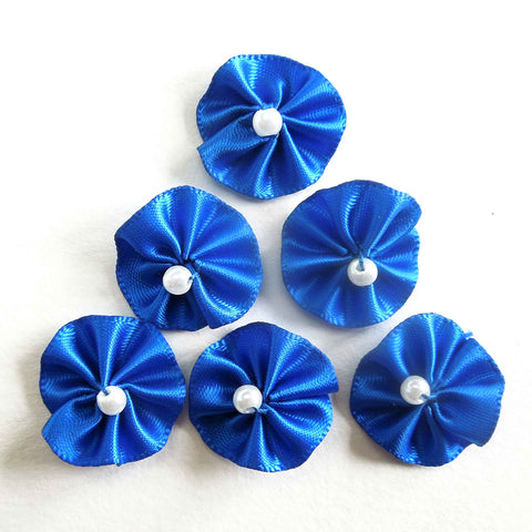 Ribbon Pearl Rosettes - Electric Blue - Berisfords - per pack of 6