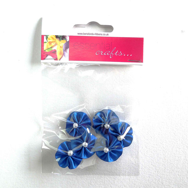 Ribbon Pearl Rosettes - Electric Blue - Berisfords - per pack of 6