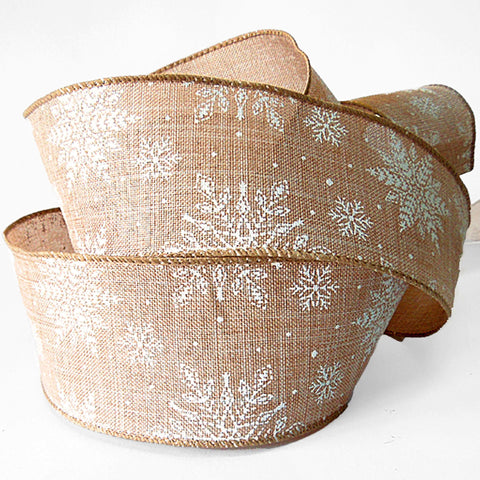 63mm White Christmas Snowflakes - Wired Ribbon