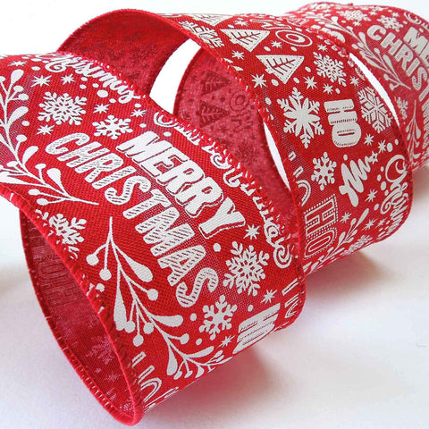 63mm Red Merry Christmas Ho Ho Ho - Wired Ribbon