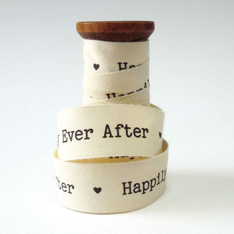 22mm Wedding - Happily Ever After - Cream Cotton Ribbon - Wooden Spool - 3 Metres