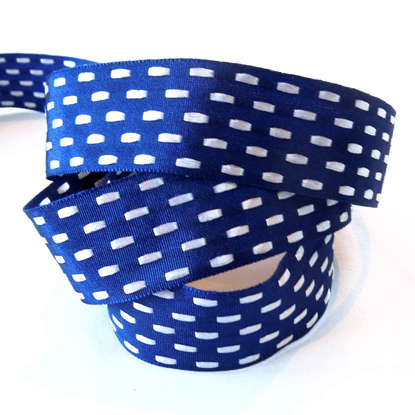 25mm Parallel Stitch Ribbon - Navy Blue and Bianco - Berisfords