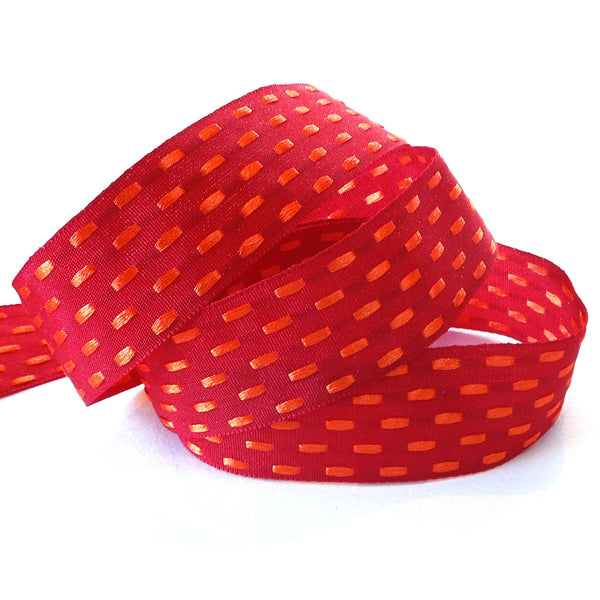 25mm Parallel Stitch Ribbon - Deep Red and Tangerine - Berisfords