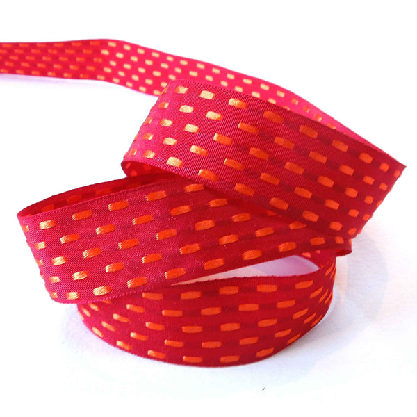 25mm Parallel Stitch Ribbon - Deep Red and Tangerine - Berisfords