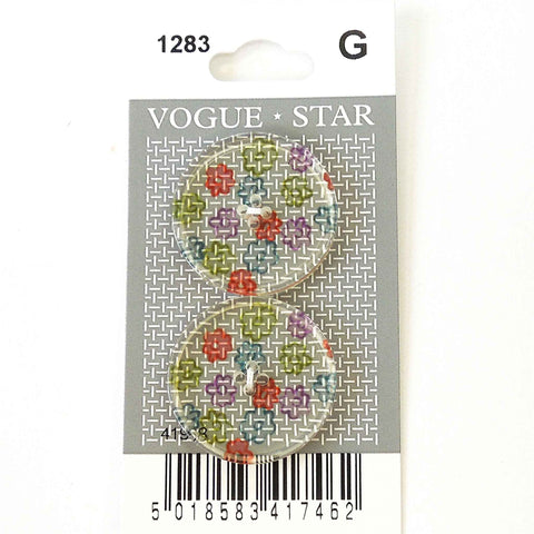 Vogue Star Buttons - Pastel Flowers - Clear Background - 27mm - Pack of 2 - VS1283