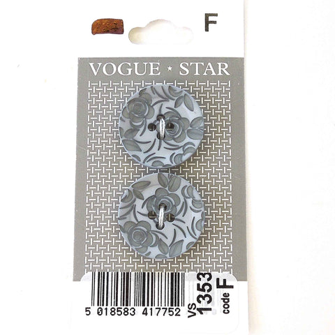 Vogue Star Buttons - Grey Floral - 22mm - Pack of 2 - VS1353