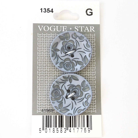 Vogue Star Buttons - Grey Floral - 27mm - Pack of 2 - VS1354