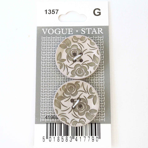 Vogue Star Buttons - Grey Floral - 27mm - Pack of 2 - VS1357