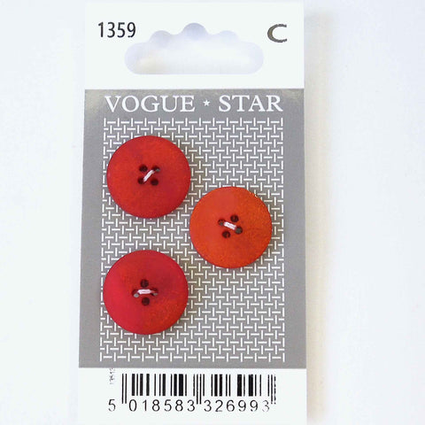 Vogue Star Buttons - Orange Red - 17mm - Pack of 3 - VS1359