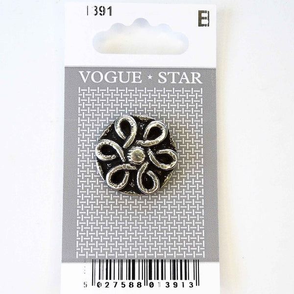 Vogue Star Buttons - Silver Metal - 20mm - Pack of 1 - VS1391
