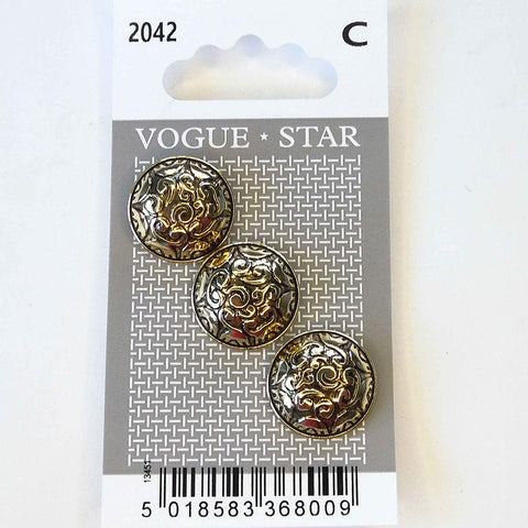 Vogue Star Buttons - Gold Patterned- 11mm - Pack of 3 - VS2042