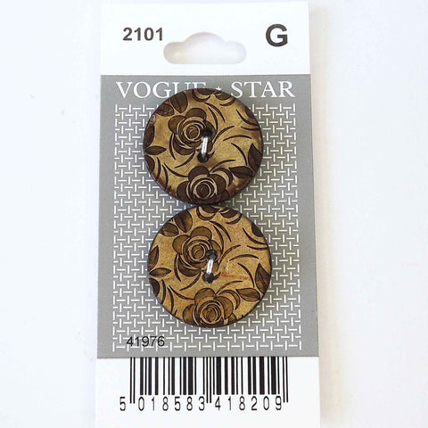 Vogue Star Buttons - Brown Flower- 25mm - Pack of 2 - VS2101