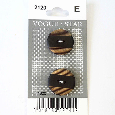 Vogue Star Buttons - Brown Stripe- 20mm - Pack of 2 - VS2120