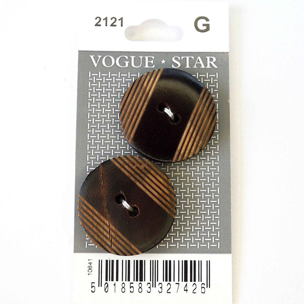 Vogue Star Buttons - Brown Stripe- 27mm - Pack of 2 - VS2121