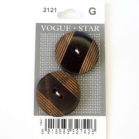 Vogue Star Buttons - Brown Stripe- 27mm - Pack of 2 - VS2121