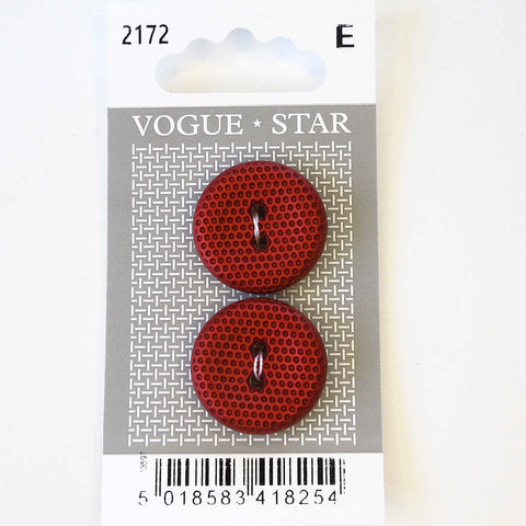 Vogue Star Buttons - Red Textured - 22mm - Pack of 2 - VS2172