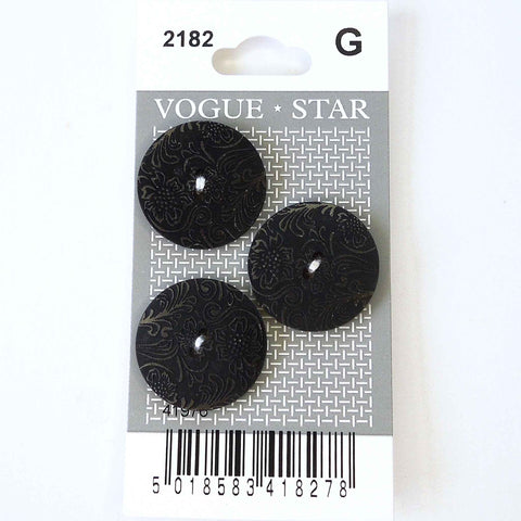 Vogue Star Buttons - Black Patterned- 22mm - Pack of 3 - VS2182
