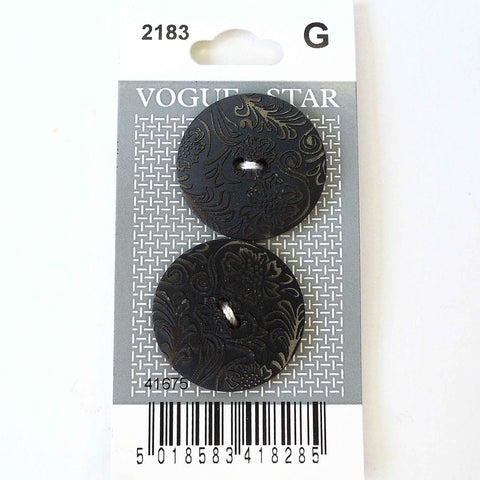 Vogue Star Buttons - Black Patterned- 27mm - Pack of 2 - VS2183