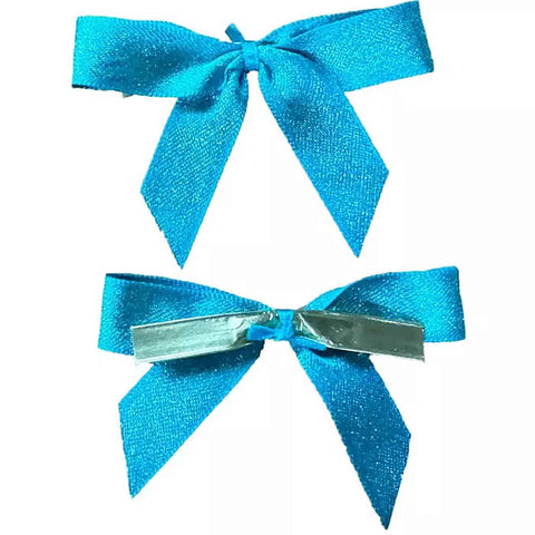 77mm Blue Glitter Bows with Twist Tie Fastening - Handmade - Pack of 5