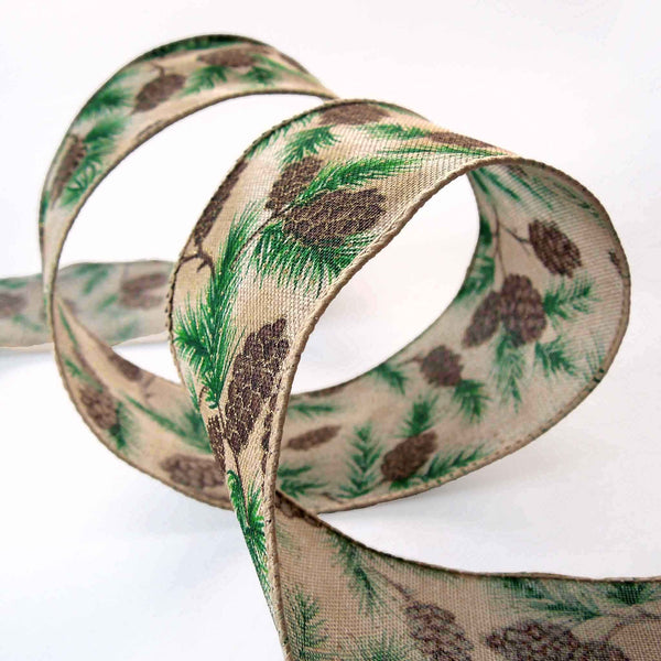 63mm Christmas Pine Cones - Wired Ribbon