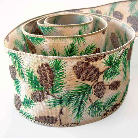 63mm Christmas Pine Cones - Wired Ribbon