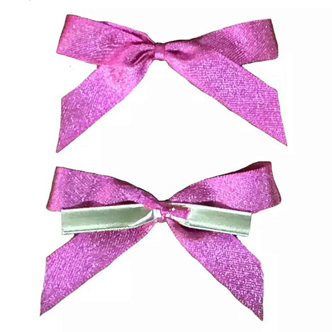 77mm Pink Glitter Bows with Twist Tie Fastening - Handmade - Pack of 5