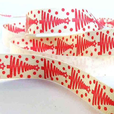 15mm Red Christmas Trees Cotton Ribbon