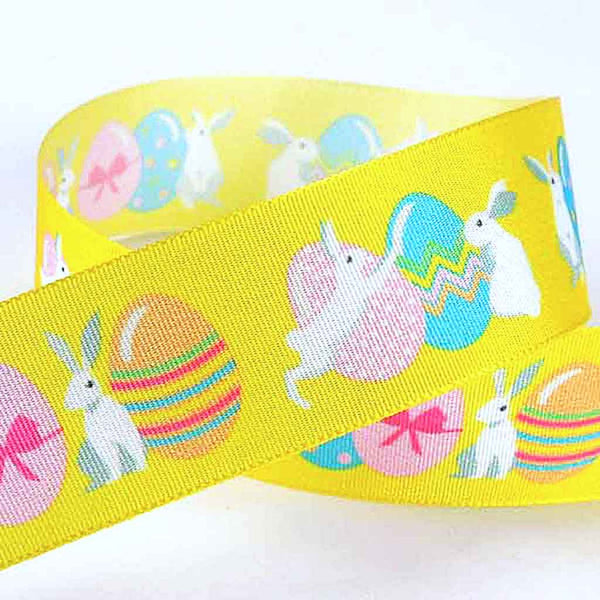 25mm Easter Bunny Yellow Satin Ribbon - Berisfords