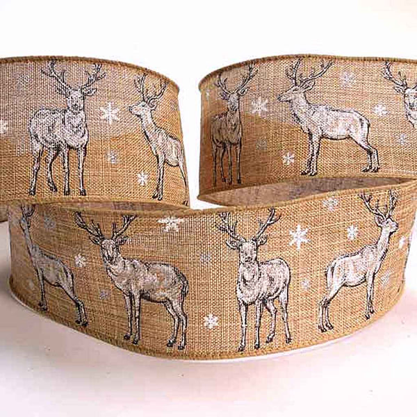 63mm Christmas Silver Reindeer - Wired Ribbon