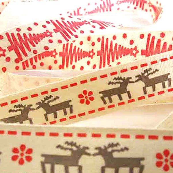 15mm Red Christmas Trees Cotton Ribbon