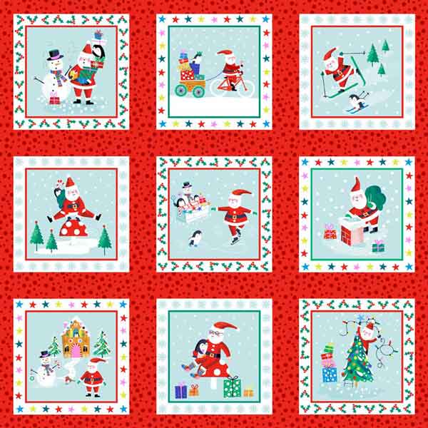 Kid's Red Labels Cotton Fabric by Makower 1955/1, Jolly Santa Collection