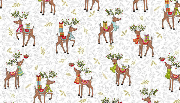 Reindeer Cotton Fabric by Makower 2119/1, Festive Collection