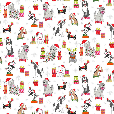 Xmas Dog Scatter Cotton Fabric Cream Makower 2365/Q - Yappy Christmas