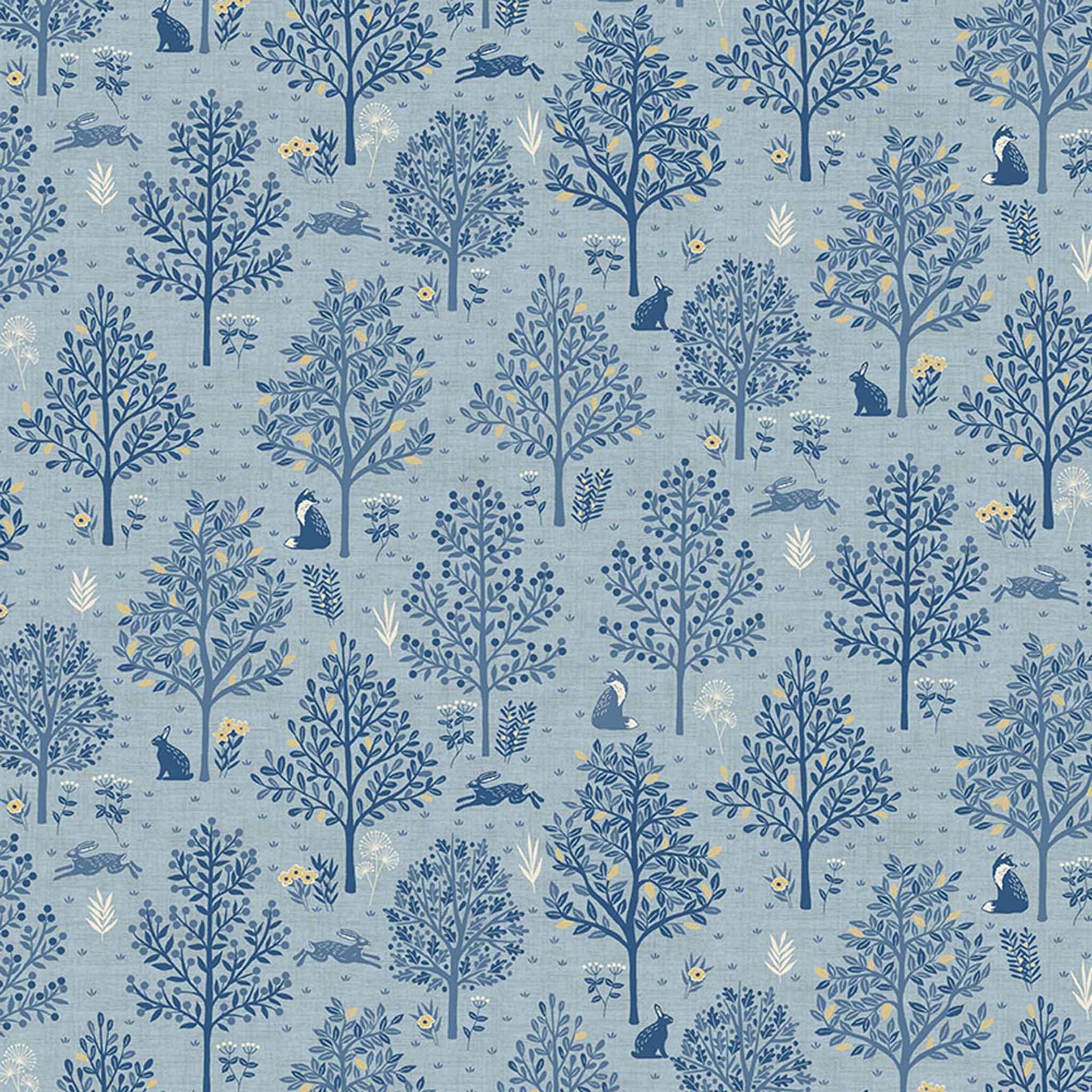 Trees Cotton Fabric Blue Makower 2416/B - Hedgerow Collection