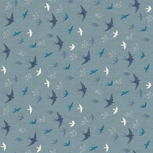 Swallows Cotton Fabric Blue Makower 2421/B - Hedgerow Collection