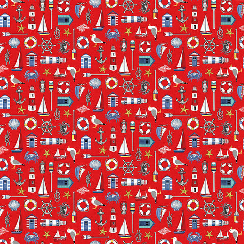 Icons Cotton Fabric Red Makower 2497/R - Nautical Collection