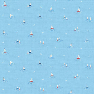 Little Boats Cotton Fabric Light Blue Makower 2500/B3 - Nautical Collection
