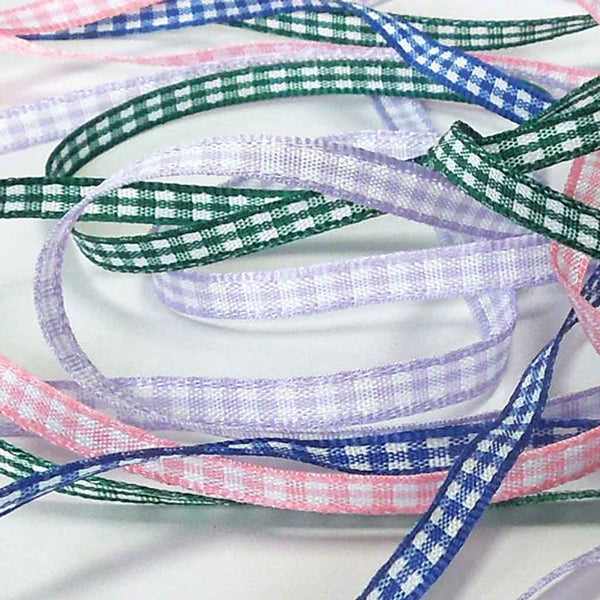 Gingham Ribbon - Orchid - Lilac - Berisfords - 5mm - 10mm - 15mm