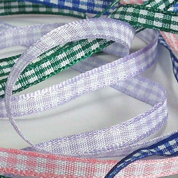Gingham Ribbon - Orchid - Lilac - Berisfords - 5mm - 10mm - 15mm