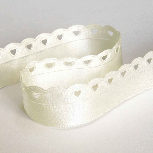 Lace Heart Cut Out Ribbon Bridal White Berisfords 12mm - 22mm